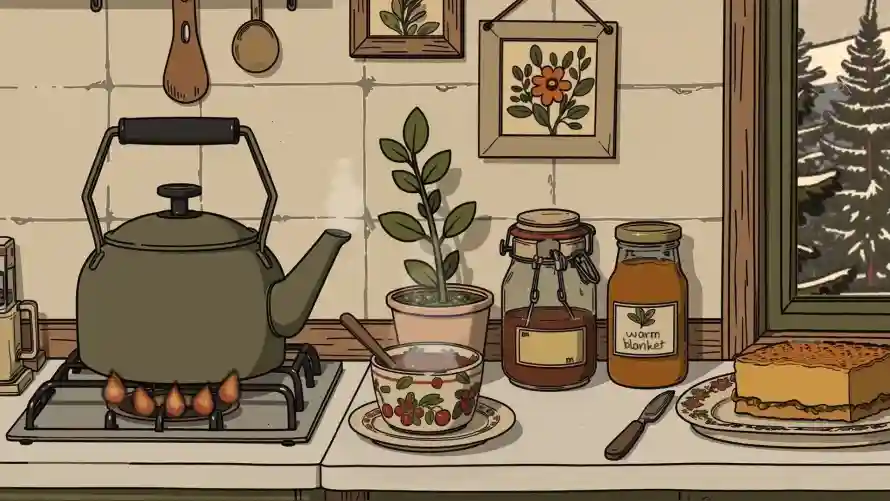 4k厨房壁纸 - 植物 - 茶壶 - 蛋糕「哲风壁纸」