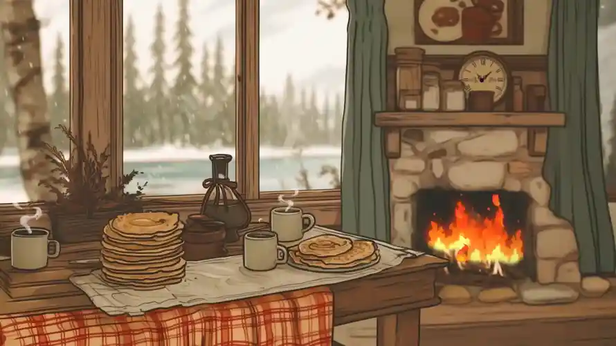 4k壁炉壁纸 - 早餐 - 火焰 - 雪景「哲风壁纸」