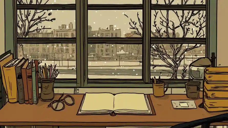 4k书桌壁纸 - 书籍 - 文具 - 雪景「哲风壁纸」