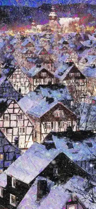 4k冬季壁纸 - 小镇 - 插画 - 木屋「哲风壁纸」