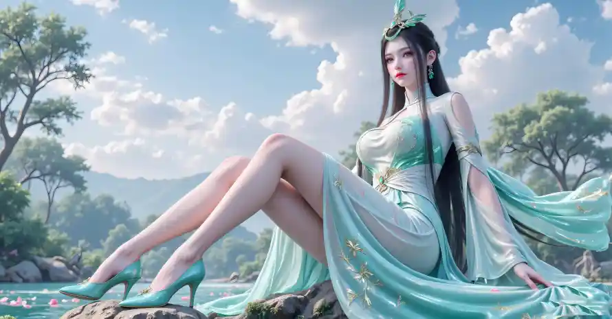 4k长发壁纸 - 陆嫁嫁 - 古风美女 - 山水背景「哲风壁纸」