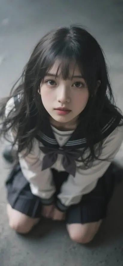 4k日系壁纸 - 跪坐 - 黑发 - 水手服「哲风壁纸」