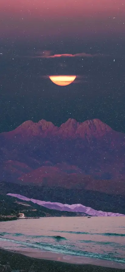 4k山脉壁纸 - 星空 - 海面 - 月夜「哲风壁纸」