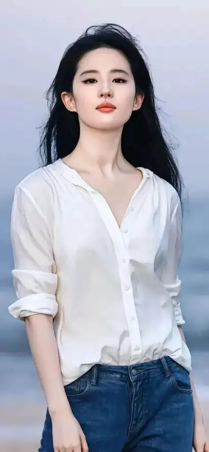 4k海边壁纸 - 红唇 - 刘亦菲 - 牛仔裤「哲风壁纸」
