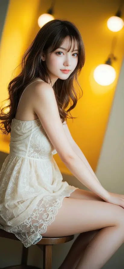 4k美女壁纸 - 长发 - 手机壁纸 - 暖黄背景「哲风壁纸」