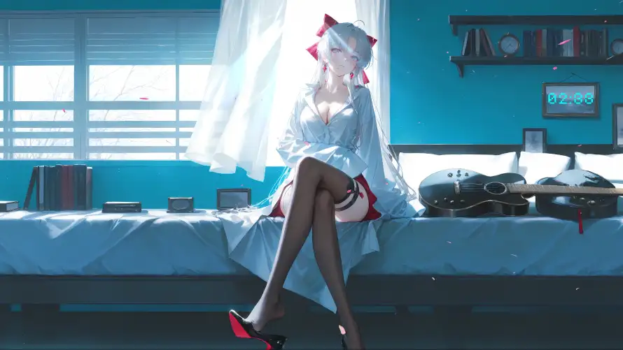 4k动漫壁纸 - 白衣 - 美女 - 黑丝「哲风壁纸」
