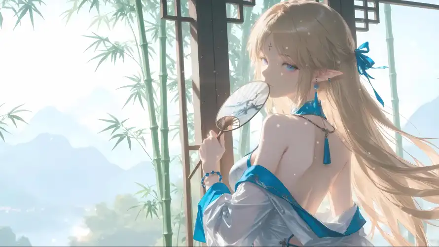 4k动漫壁纸 - 古风 - 竹林 - 美女「哲风壁纸」