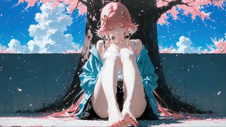 4k动漫壁纸 - 樱花 - 美女 - 赤脚「哲风壁纸」