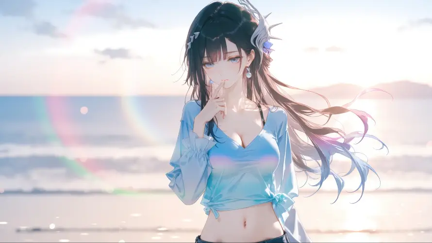 4k动漫壁纸 - 海滩 - 海边 - 美女「哲风壁纸」