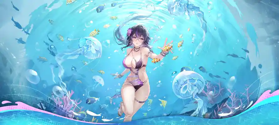 4k水下壁纸 - 水母 - 泳装 - 海洋「哲风壁纸」