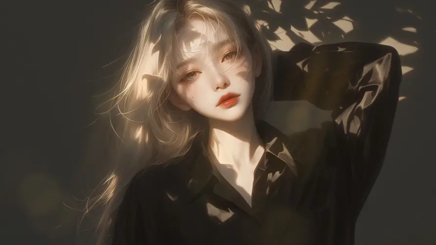 4k光影壁纸 - 红唇 - 美女 - 金发「哲风壁纸」