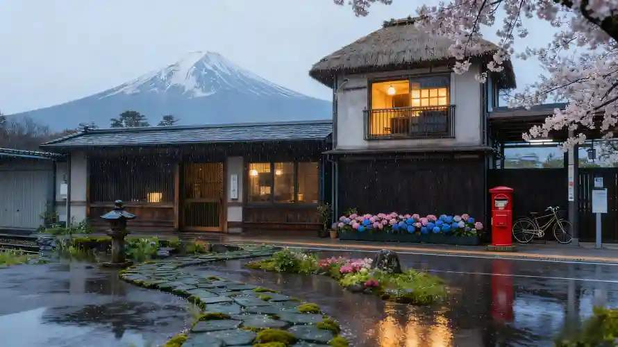 4k暖灯壁纸 - 富士山 - 日式建筑 - wallpaper「哲风壁纸」