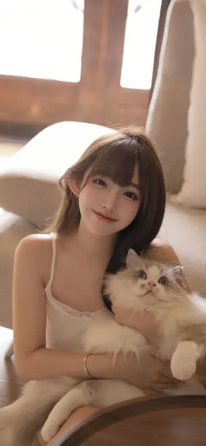 4k室内壁纸 - 抱猫 - 长发 - 可爱猫咪「哲风壁纸」