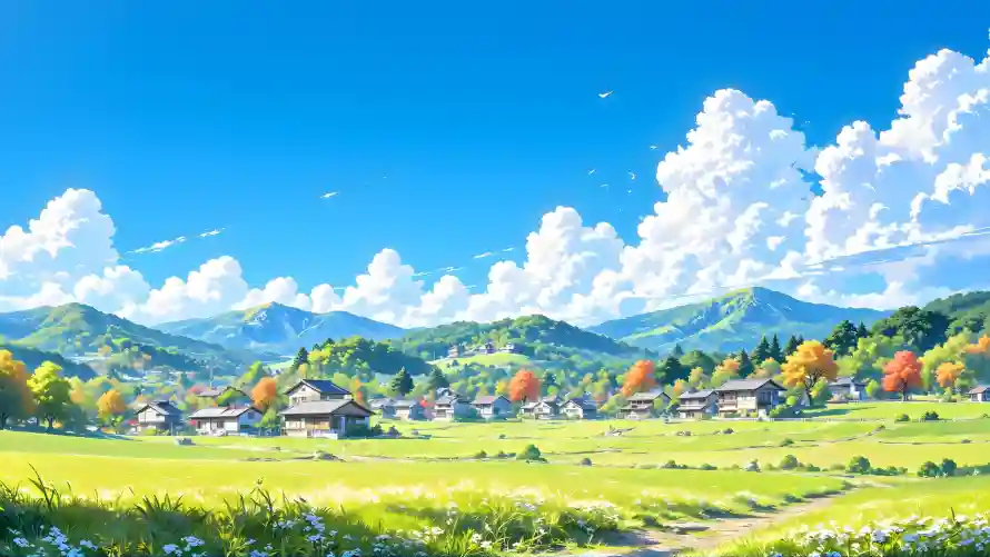 4k彩树壁纸 - 村庄 - 田野 - 远山「哲风壁纸」 4k彩树壁纸 - 村庄 - 田野 - 远山「哲风壁纸」