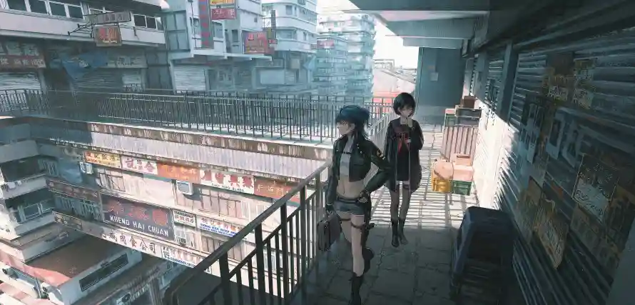 4k动漫壁纸 - 城市 - 少女 - 建筑「哲风壁纸」