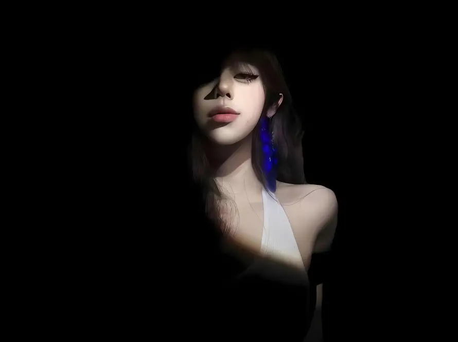 4k光影壁纸 - 暗黑 - 美女 - 蓝耳饰「哲风壁纸」