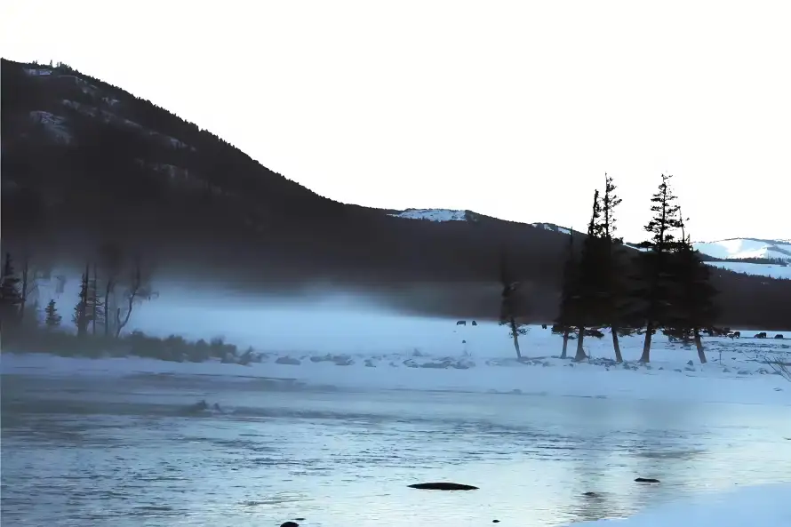 4k山川壁纸 - 树木 - 河流 - 雪地「哲风壁纸」