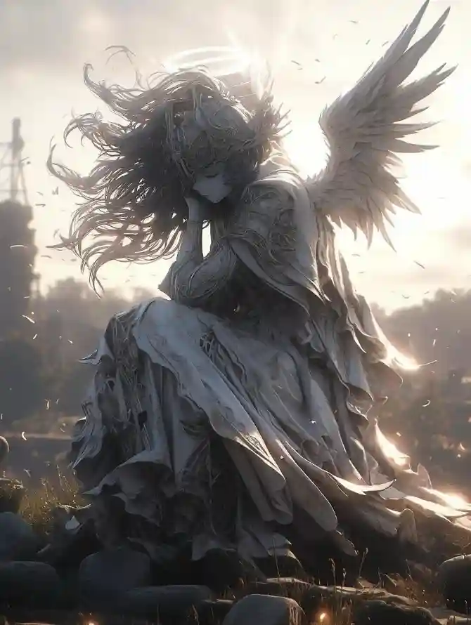 4k天使壁纸 - 废墟 - 荒凉 - 长发「哲风壁纸」