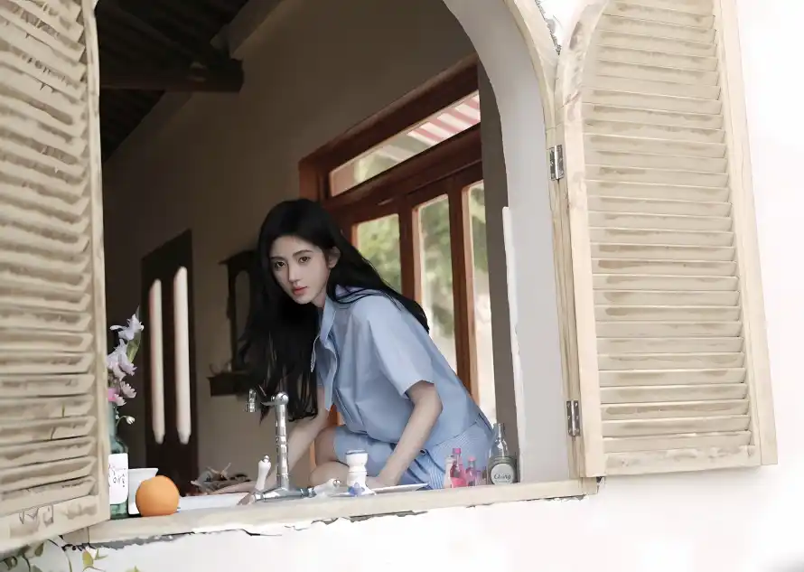 4k明星壁纸 - 橙子 - 窗边 - 美女「哲风壁纸」