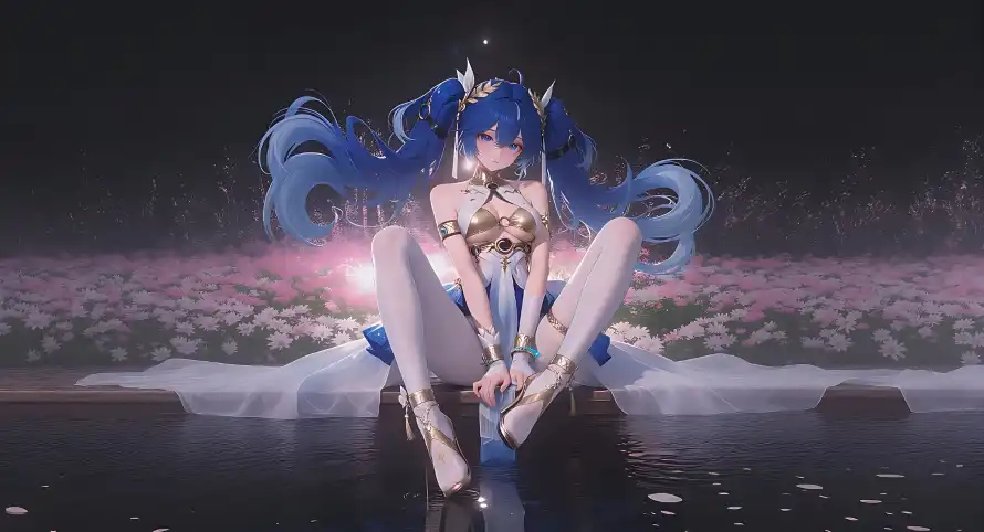 4k尤诺壁纸 - 水面 - 花海 - 蓝发「哲风壁纸」 4k尤诺壁纸 - 水面 - 花海 - 蓝发「哲风壁纸」