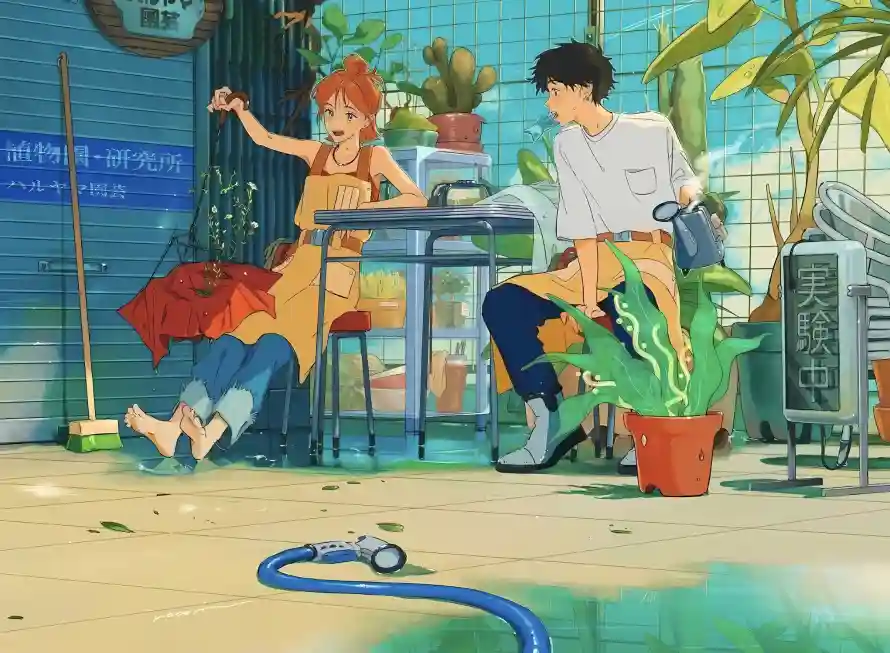 2k动漫壁纸-橙发女生和室内-黑发男生壁纸推荐「哲风壁纸」