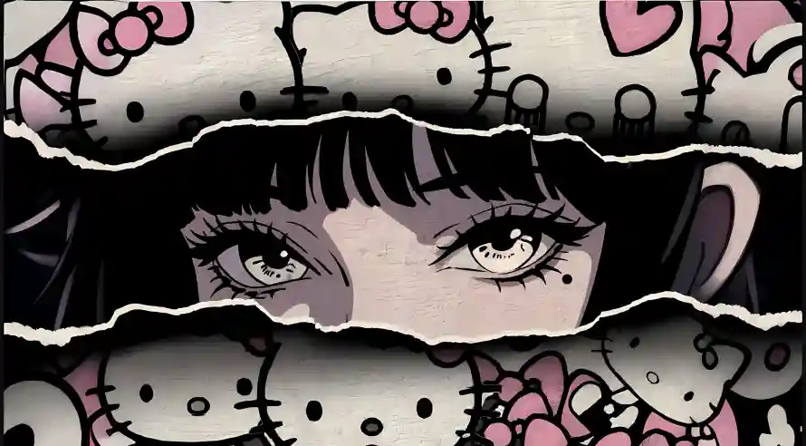 2k富江壁纸-恐怖风格 - 撕裂效果-眼部特写「哲风壁纸」