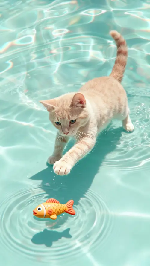 4k戏水壁纸 - 橘猫 - 猫咪 - 玩水「哲风壁纸」