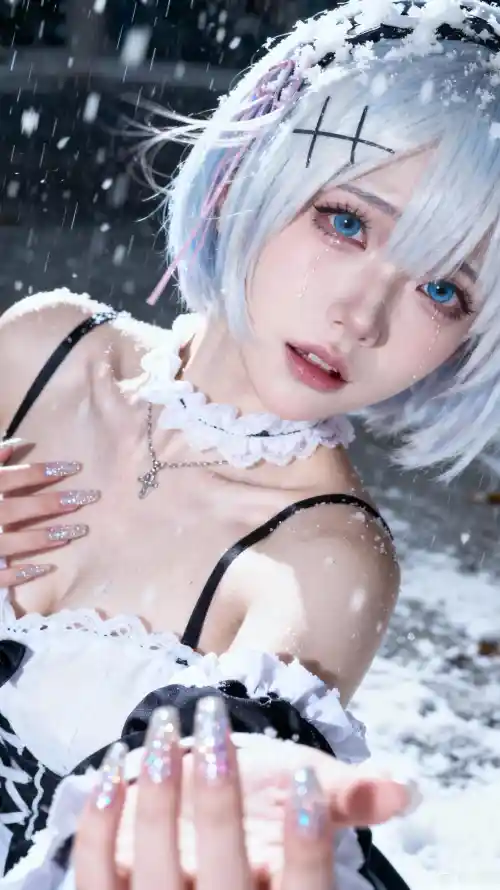 4k蓝发壁纸 - 蕾姆 - 雪景 - 二次元「哲风壁纸」