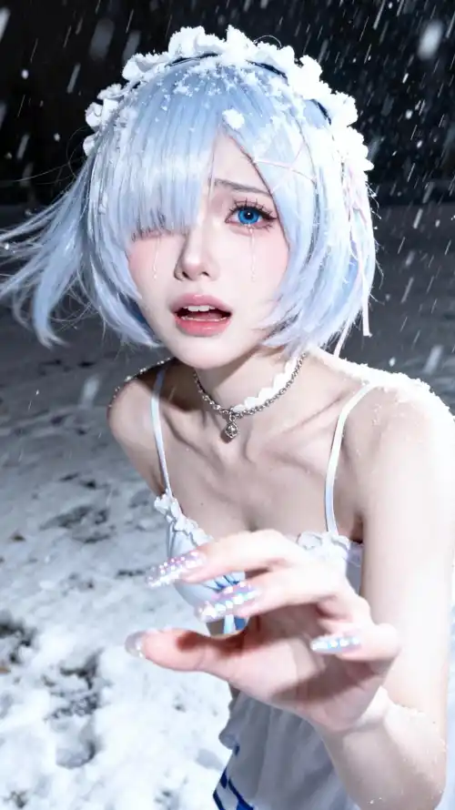 4k蓝发壁纸 - 蕾姆 - 雪地 - 雪景「哲风壁纸」