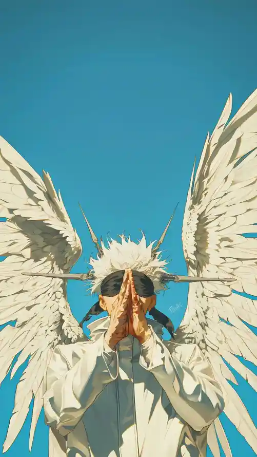4k白发壁纸 - 祈祷 - 蓝天 - 二次元「哲风壁纸」