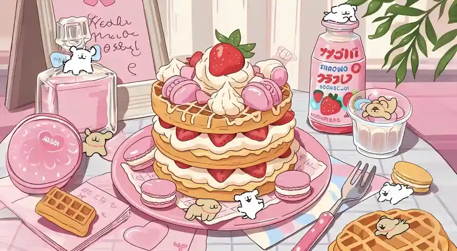 4k甜点壁纸 - 华夫饼 - 马卡龙 - 粉色背景「哲风壁纸」 4k甜点壁纸 - 华夫饼 - 马卡龙 - 粉色背景「哲风壁纸」