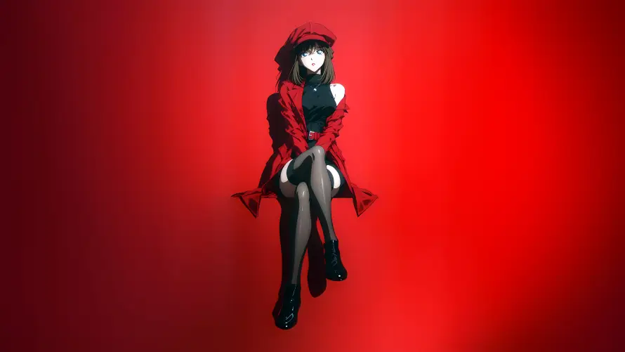4k坐姿壁纸 - 二次元 - 灰原哀 - 红色背景「哲风壁纸」