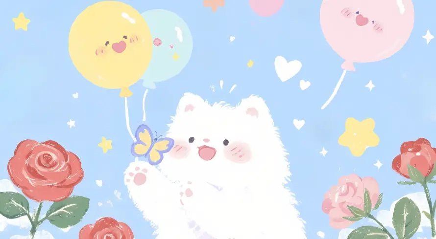 4k卡通壁纸 - 小狗 - 气球 - 爱心「哲风壁纸」