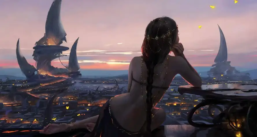 4k露背壁纸 - 鬼刀 - 黄昏 - 长发辫「哲风壁纸」