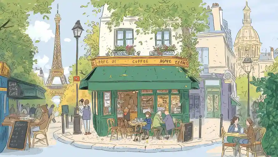 3k插画壁纸-咖啡馆壁纸和手绘风-巴黎街景免费下载「哲风壁纸」