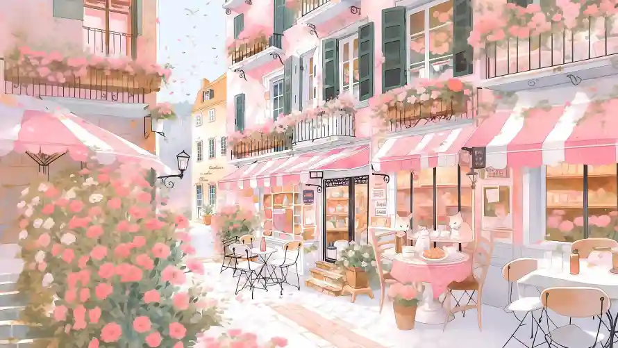 4k插画壁纸 - 浪漫 - 花店 - 咖啡馆「哲风壁纸」