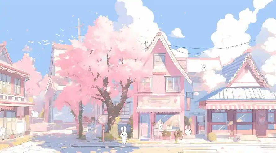 2k插画壁纸-手绘风壁纸和樱花-日式建筑壁纸分享「哲风壁纸」