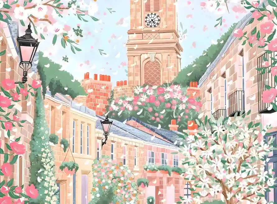 4k建筑壁纸 - 插画 - 春日 - 花草「哲风壁纸」