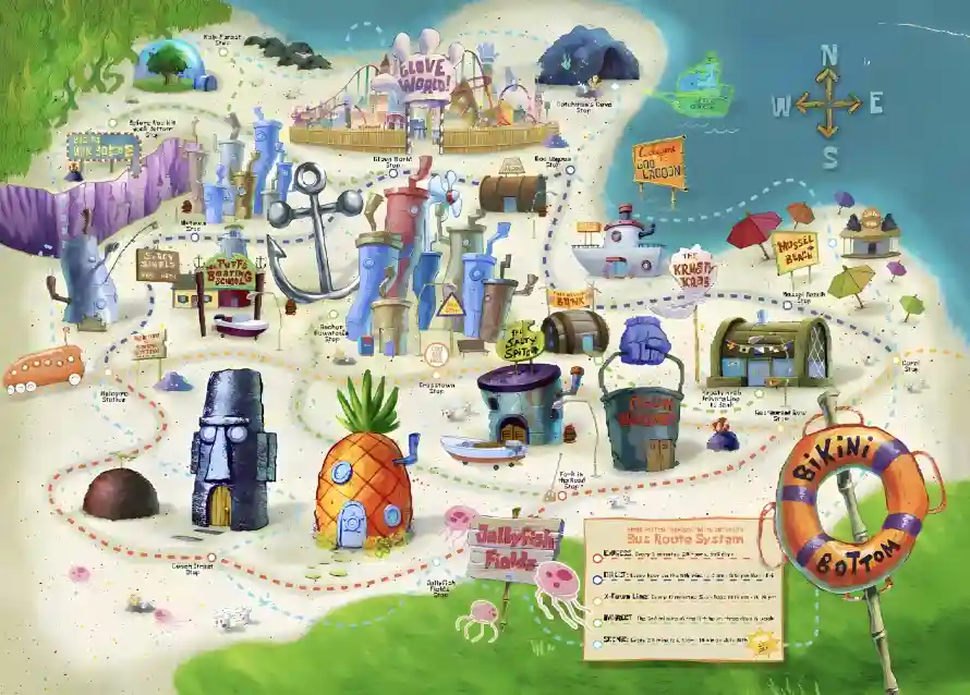 4k地图壁纸 - 比奇堡 - 菠萝屋 - 蟹堡王「哲风壁纸」