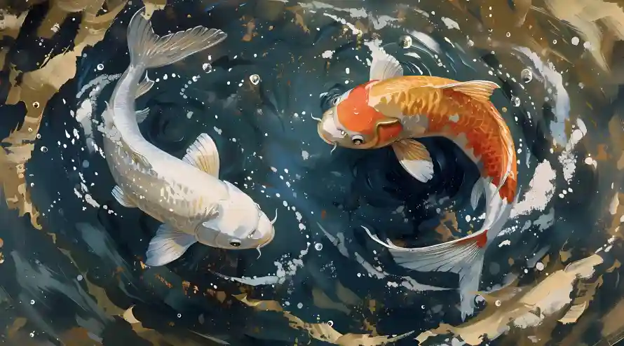 4k水纹壁纸 - 游动 - 锦鲤 - 水墨画「哲风壁纸」 4k水纹壁纸 - 游动 - 锦鲤 - 水墨画「哲风壁纸」