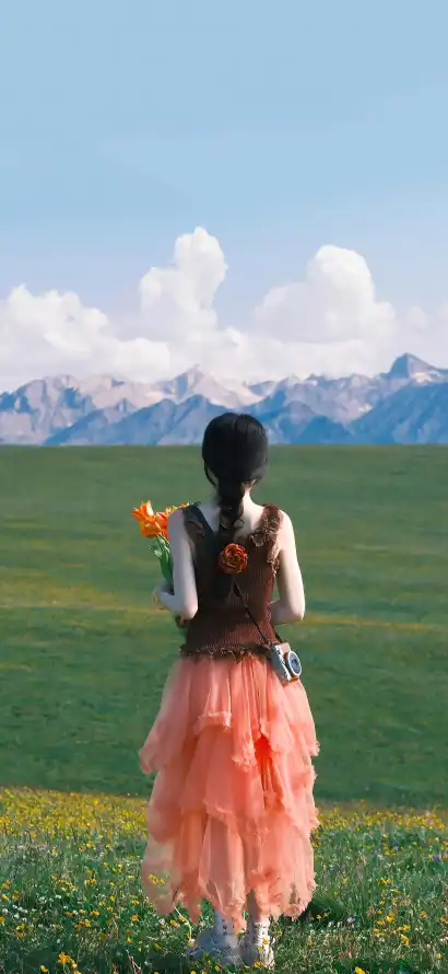 4k4K壁纸 - 花 - 女孩 - 山脉「哲风壁纸」