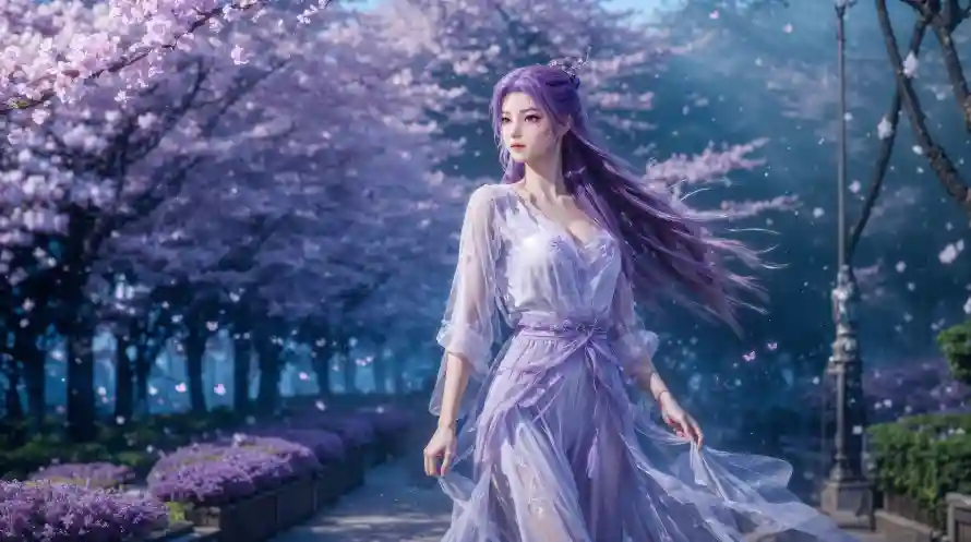 4k云霄壁纸 - 梦幻 - 紫发 - 樱花林「哲风壁纸」