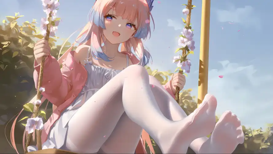 4k女孩壁纸 - 秋千 - 美女 - 花朵「哲风壁纸」