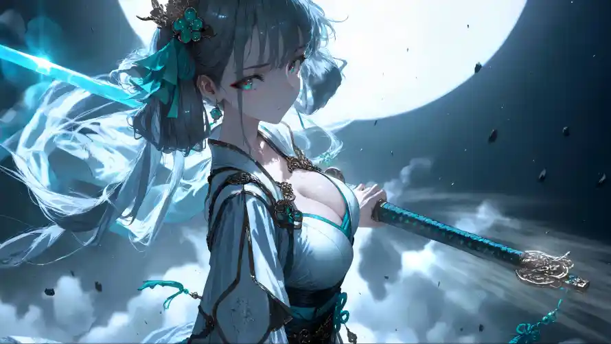 4k光影壁纸 - 古风 - 女孩 - 月亮「哲风壁纸」