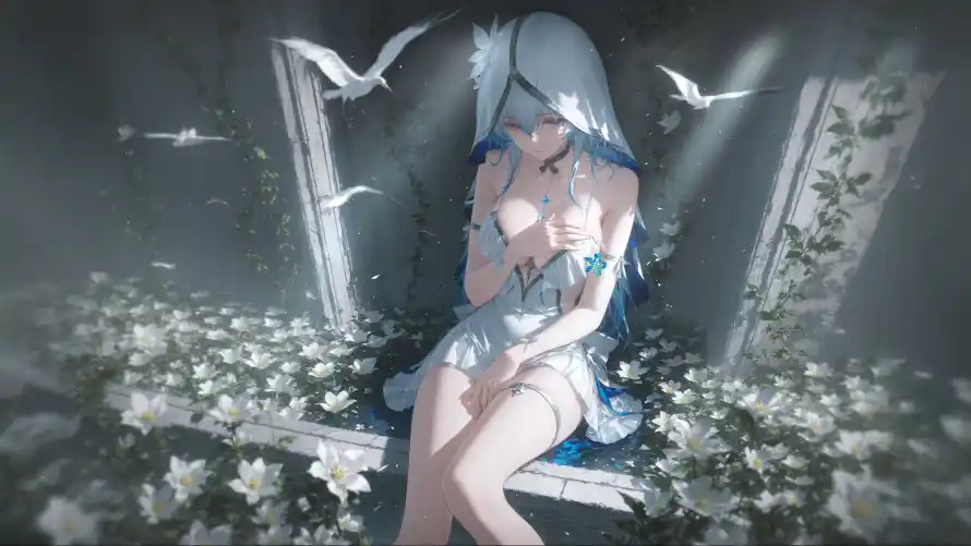 4k女孩壁纸 - 白发 - 美女 - 花朵「哲风壁纸」