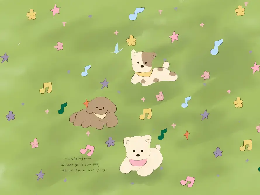 4k小狗壁纸 - 草地 - 卡通 - 可爱「哲风壁纸」