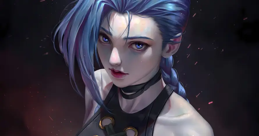 4k蓝发壁纸 - 金克丝 - 英雄联盟 - 暴走萝莉「哲风壁纸」