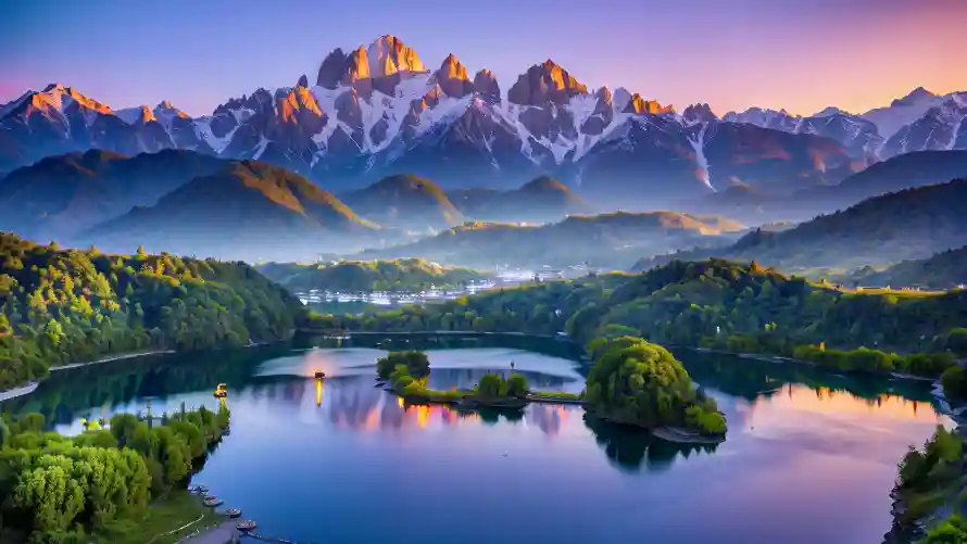 4k倒影壁纸 - 森林 - 山湖美景 - 日照金山「哲风壁纸」