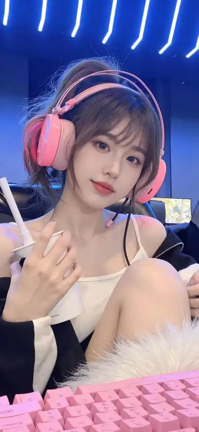 4k时尚壁纸 - 蓝背景 - 手机壁纸 - 粉色耳机「哲风壁纸」