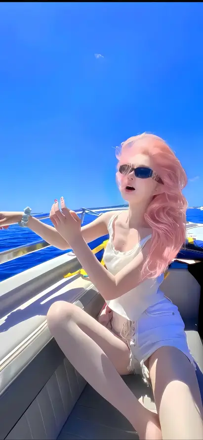 4k墨镜壁纸 - 海边 - 游艇 - 白衣「哲风壁纸」